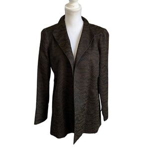 Eileen Fisher Dark Brown Jacquard Silk Open Long Line Blazer